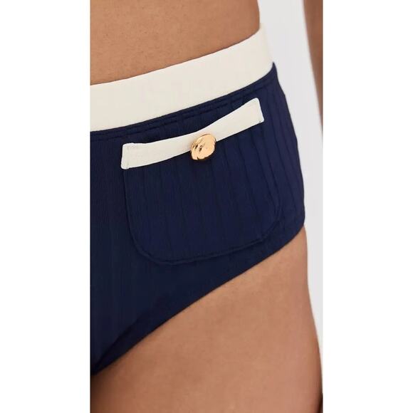 STAUD Devon High Rise Bikini Bottoms Navy/Ivory - S - Picture 3 of 4